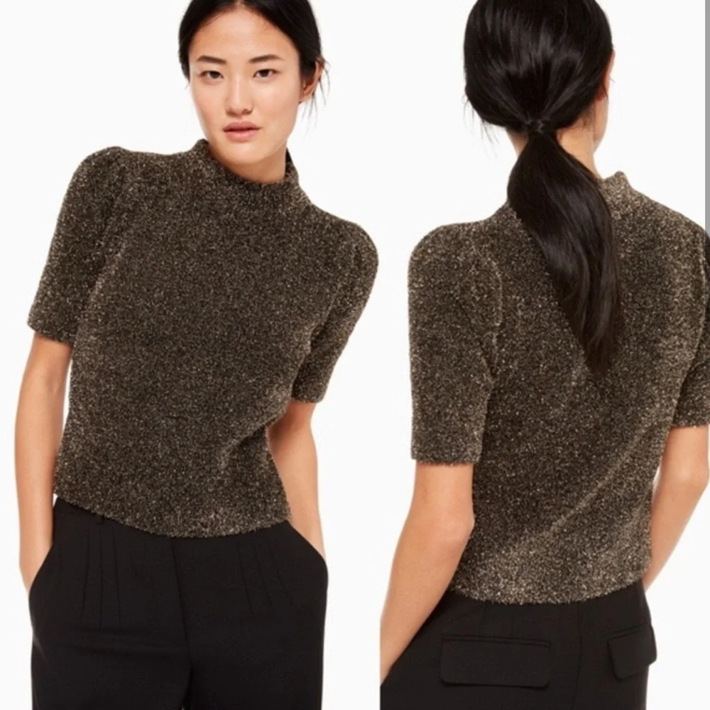 Kate Spade Black and Gold Metallic Dashing Beauty Textured Sweater Top